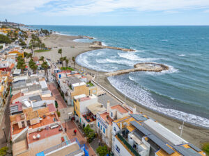 Overview of beach and streets of Pedregalejo, Malaga