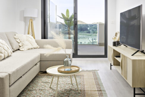 Bright living room of with mountain view Lagunas de Mijas